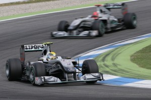 MERCEDES GP PETRONAS Fahrer Nico Rosberg und Michael Schumacher Hockenheim 2010