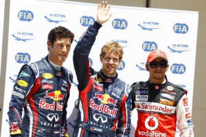 Europa GP 2011 Mark Webber Sebastian Vettel Lewis Hamilton (c) Glenn Dunbar/LAT Photographic