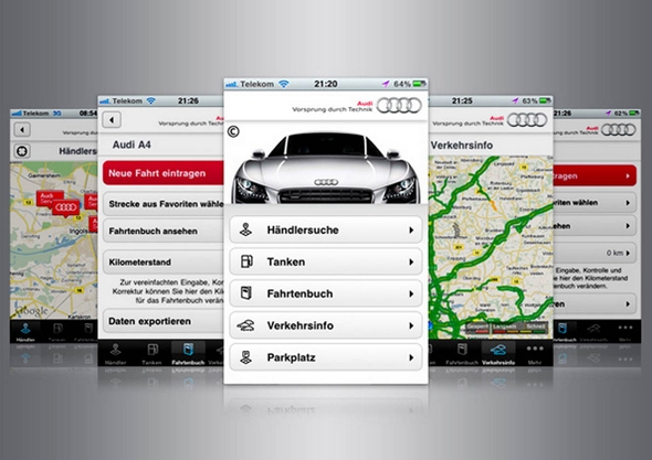 Der neue „myAudi mobile assistant“ macht die aktuelle Verkehrslage immer und überall verfügbar. Dank neuester Technik meldet die App Staus und Behinderungen in Echtzeit auf dem Smartphone und hilft so, die günstigste Abfahrtszeit zu wählen. Mit einem personalisierten Fahrten- und Tankbuch dokumentiert myAudi mobile assistant außerdem das persönliche Effizienzprofil. Eine kartenbasierte Händlersuche weist den Weg zum nächstgelegenen Audi-Partner; den aktuellen Standort des eigenen Fahrzeugs ruft der Parkplatzfinder in Erinnerung. Foto: Audi