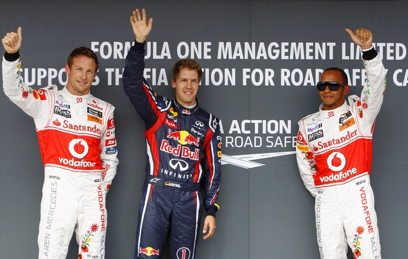 Formel 1 2011 live auf dem Hungaroring Jenson Button Sebastian Vettel Lewis Hamilton Quelle Foto Pirelli © Glenn Dunbar/LAT Photographic