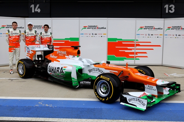 Sahara Force India VJM05 Sahara Force India Team: Vorstellung des neuen Boliden VJM05 für die Formel 1 Saison 2012, mit den Stammpiloten Nico Hülkenberg und Paul di Resta sowie mit dem neuen Ersatz- und Testfahrer für das Team, Jules Bianchi.